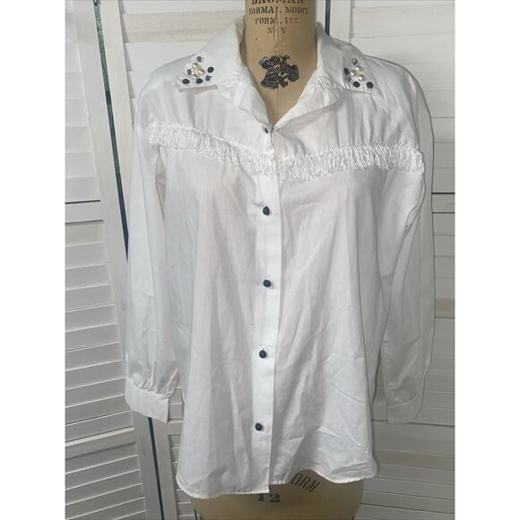 VTG 80s Jeans Wear Western Rodeo Button Up Shirt Top Women’s Cowgirl USA Large - Picture 1 of 8